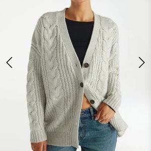 Shoe Dazzle Light Gray Knit Boyfriend Cardigan